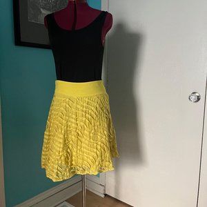 Reiss Yellow Textured Swing Skirt with Ruffle Line Detailing